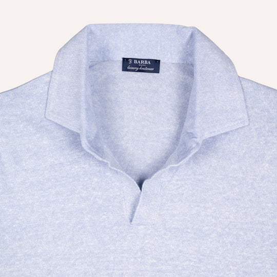 Ice Blue Linen Cotton Long Sleeve Polo