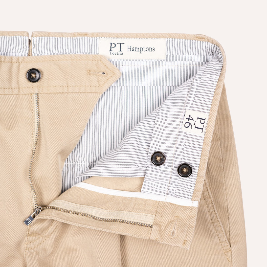 Washed Khaki Cotton One Pleat Officer Chino - Tapered Fit