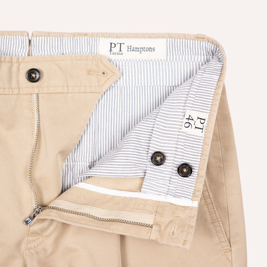 Washed Khaki Cotton One Pleat Officer Chino - Tapered Fit