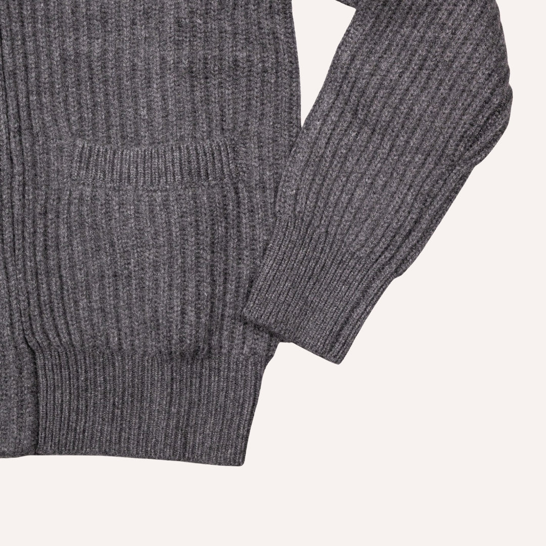 Dark Grey Heavy Knitted Cashmere Shawl Collar Cardigan
