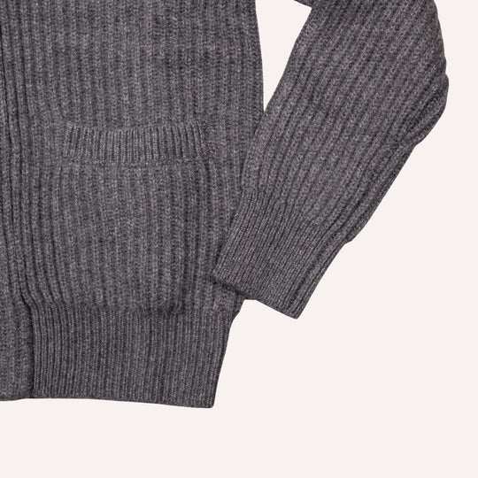 Dark Grey Heavy Knitted Cashmere Shawl Collar Cardigan