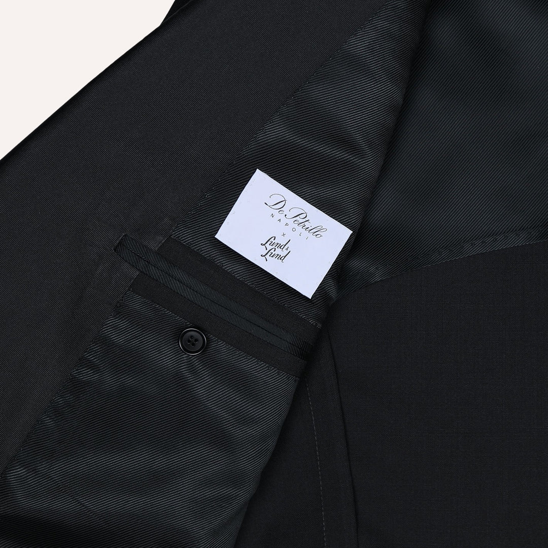 Black High Twist Wool Double-Breasted Peak Lapel Tuxedo