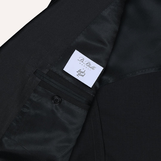 Black High Twist Wool Double-Breasted Peak Lapel Tuxedo