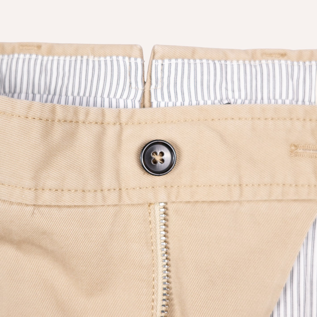 Washed Khaki Cotton One Pleat Officer Chino - Tapered Fit