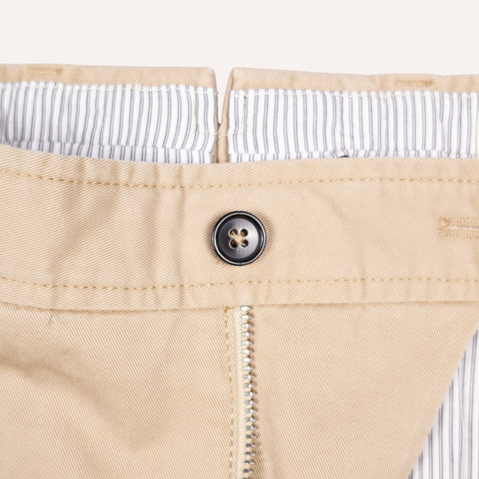 Washed Khaki Cotton One Pleat Officer Chino - Tapered Fit