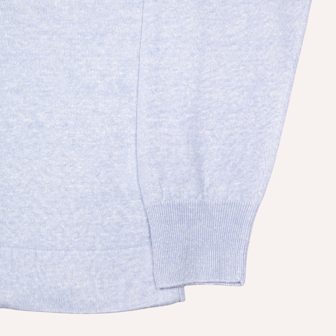 Ice Blue Linen Cotton Long Sleeve Polo