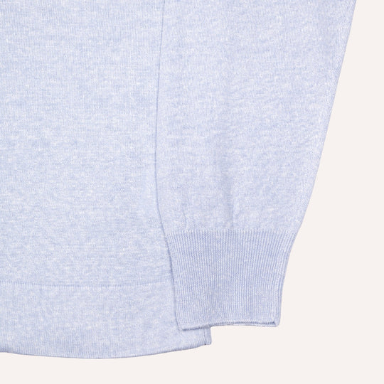 Ice Blue Linen Cotton Long Sleeve Polo