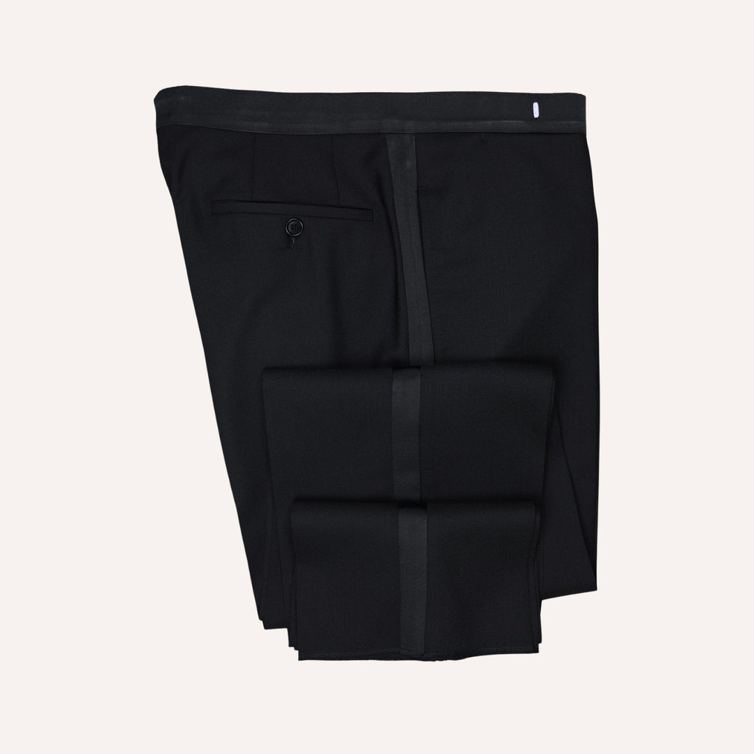 Black High Twist Wool Double-Breasted Peak Lapel Tuxedo