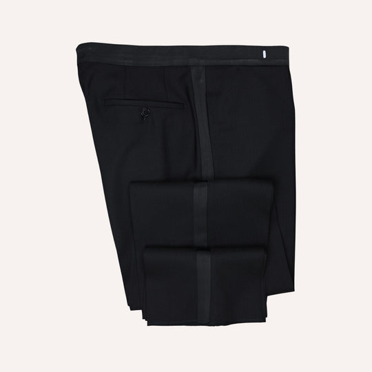 Black High Twist Wool Double-Breasted Peak Lapel Tuxedo