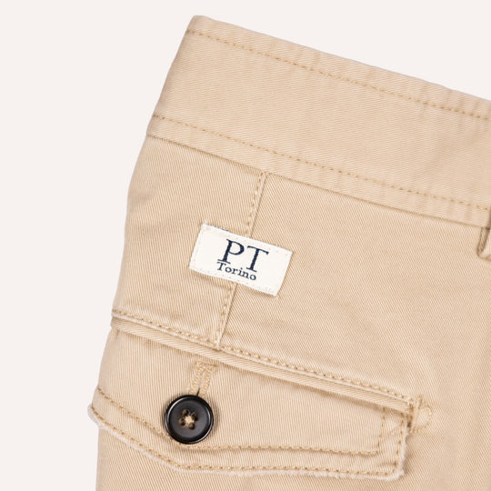 Washed Khaki Cotton One Pleat Officer Chino - Tapered Fit