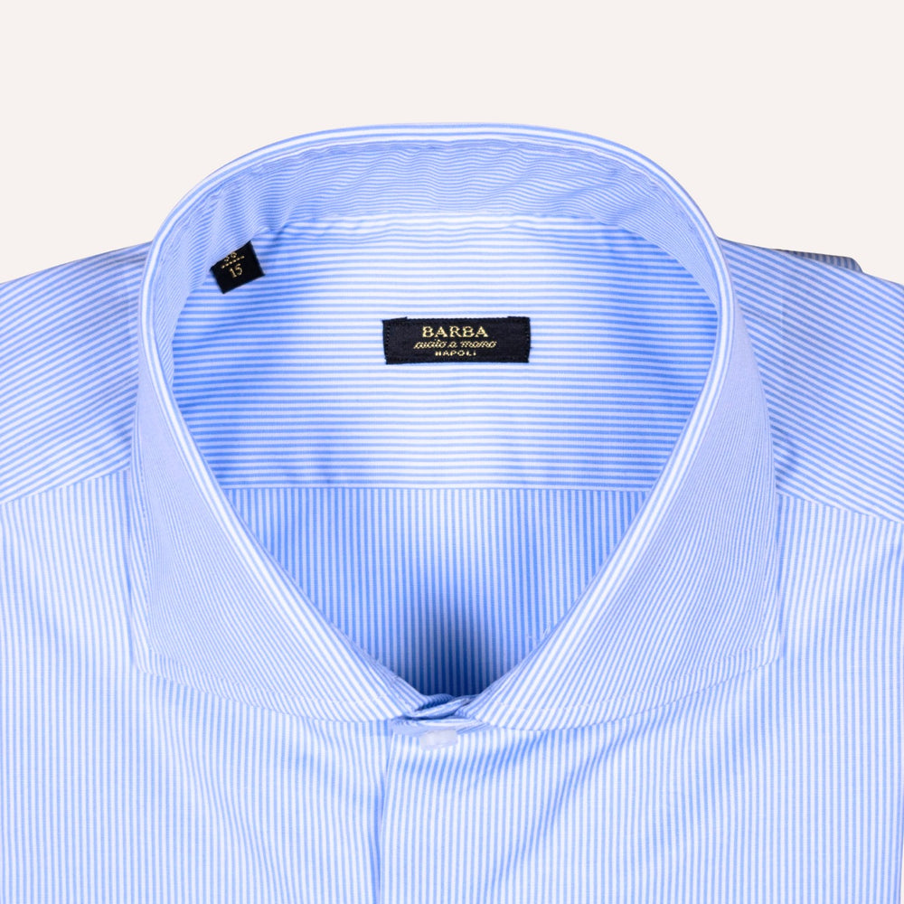 Light Blue & White Pencil Strip Cut Away Shirt - Slim Fit