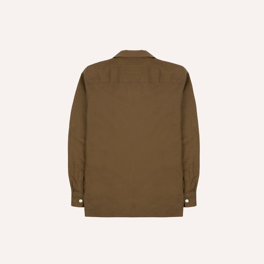 Khaki Linen Four-Pocket Camp Collar Work Shirt