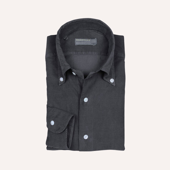 Dark Grey Cotton Corduroy Button Down Shirt - Slim Fit