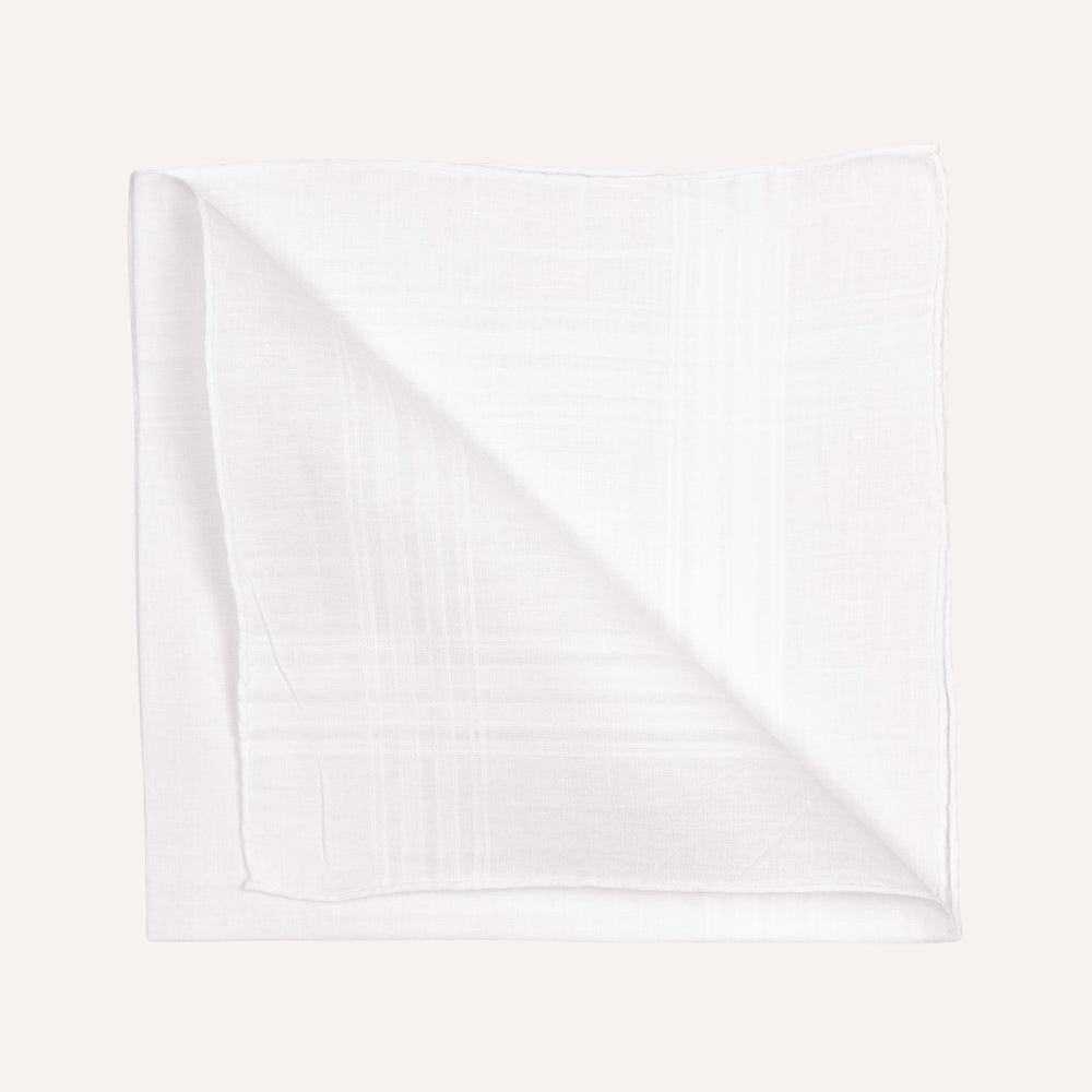 White Stripe Cotton Linen Pocket Square