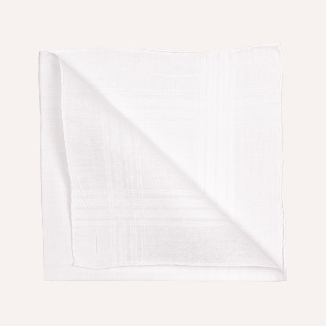 White Stripe Cotton Linen Pocket Square