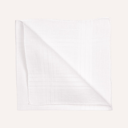 White Stripe Cotton Linen Pocket Square