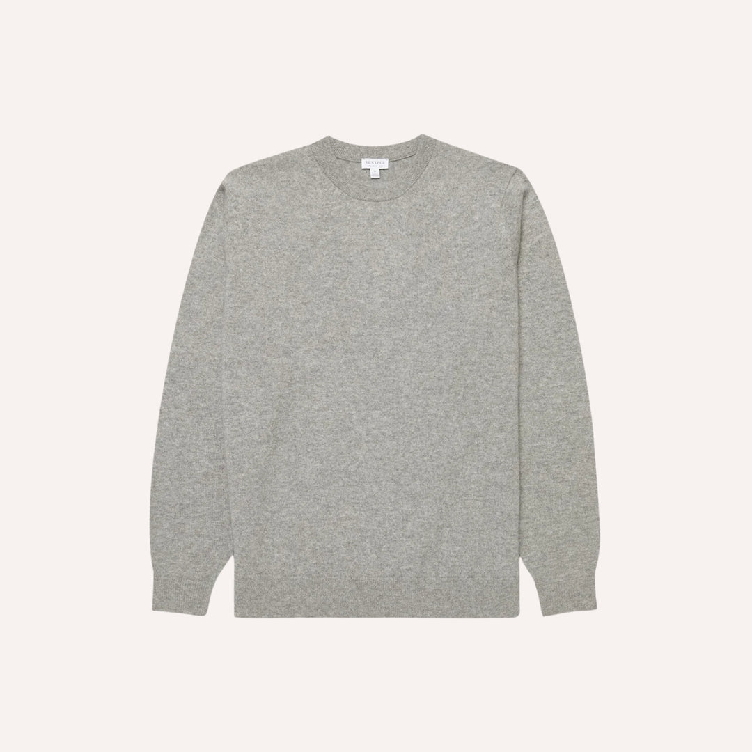 Grey Melange Cashmere Crewneck Sweater