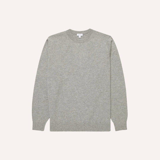Grey Melange Cashmere Crewneck Sweater