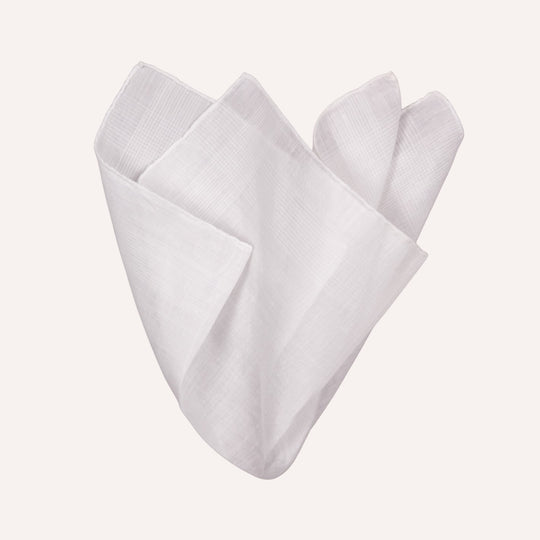 White Striped Linen Pocket Square