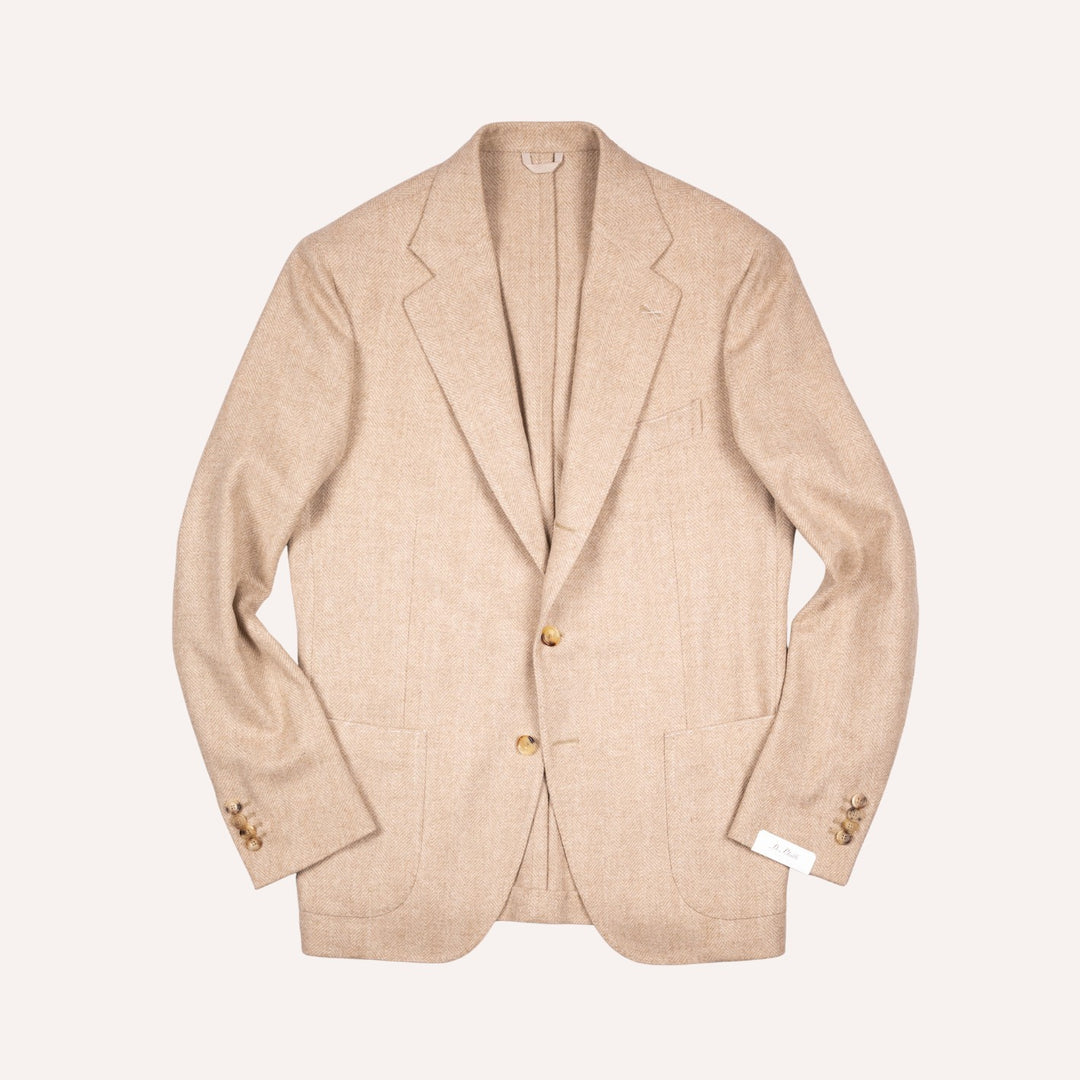 Beige Herringbone Wool Cashmere Blazer