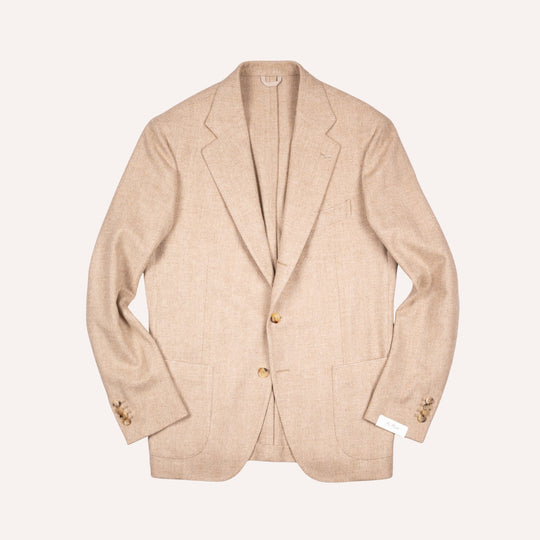 Beige Herringbone Wool Cashmere Blazer