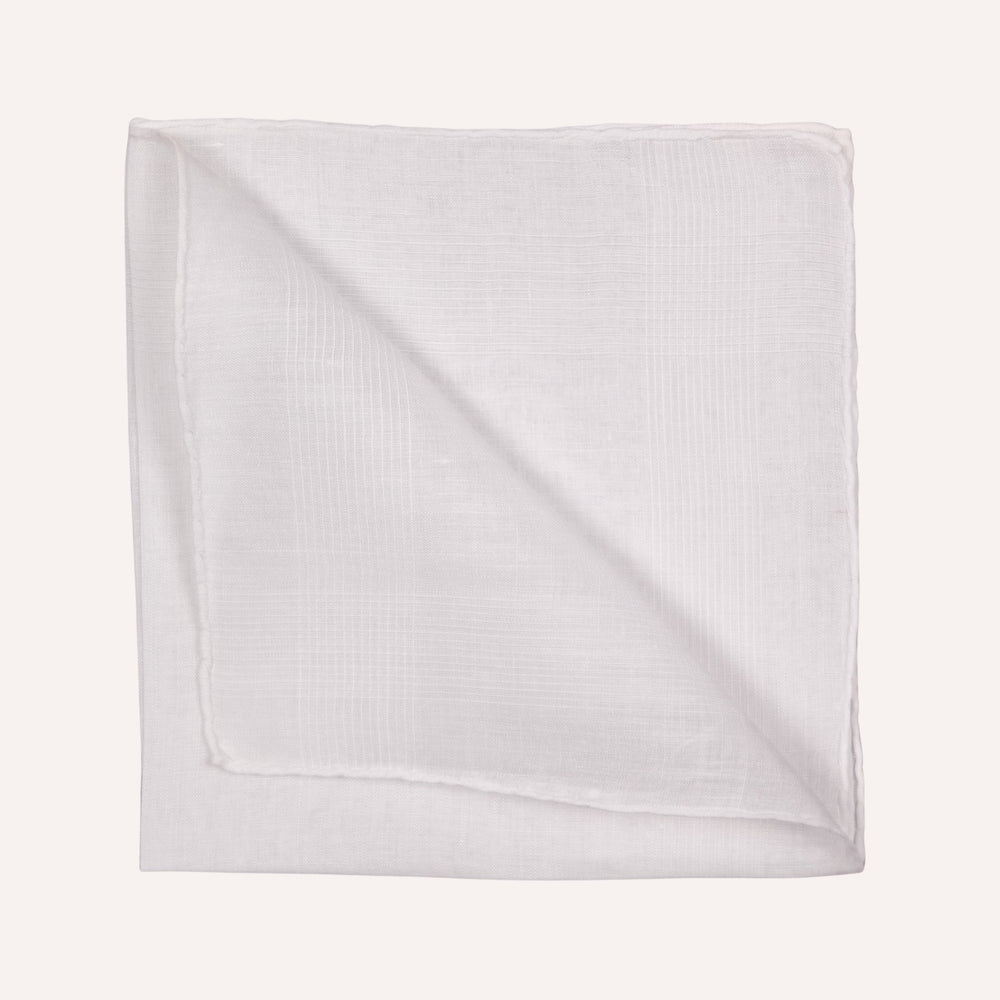 White Striped Linen Pocket Square