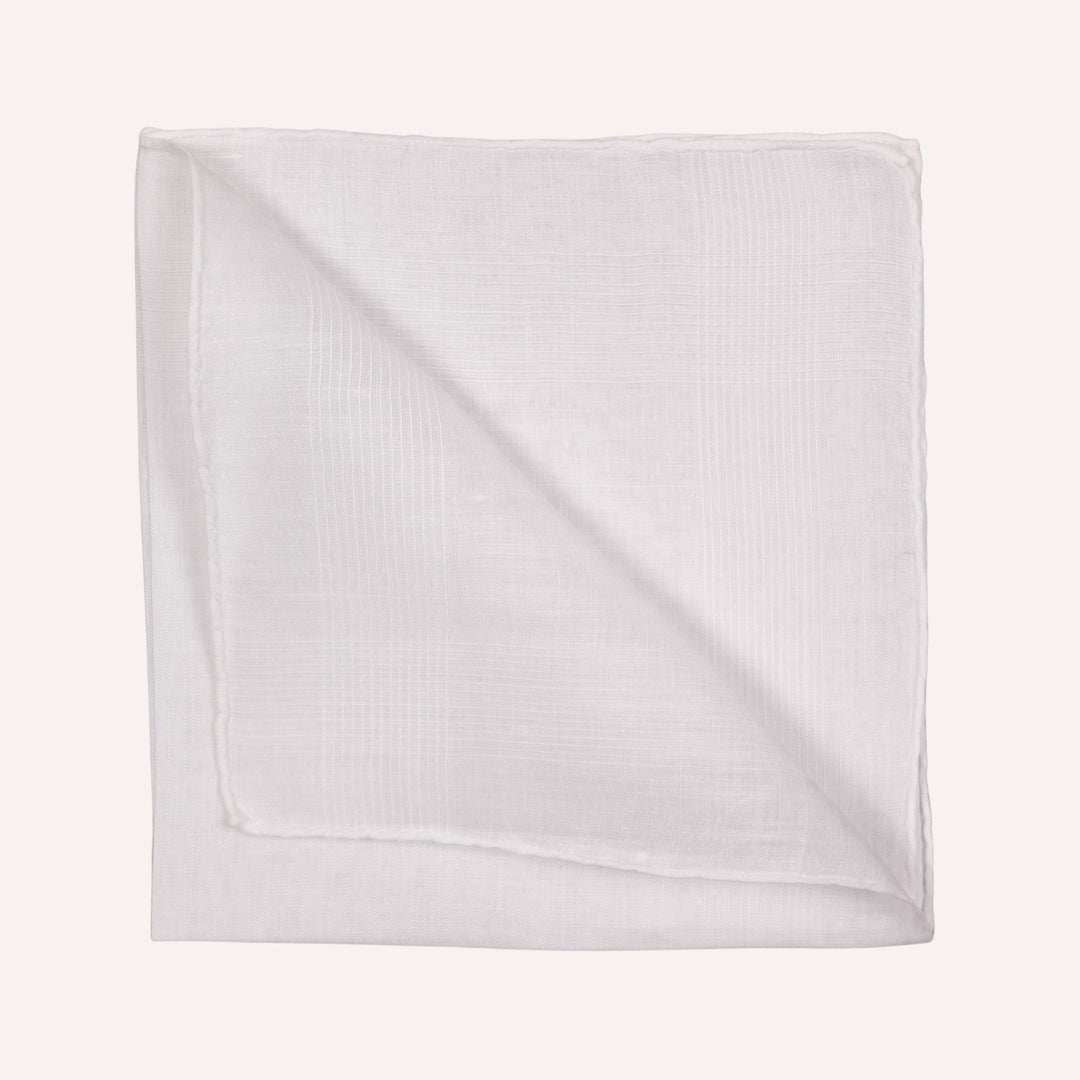 White Striped Linen Pocket Square
