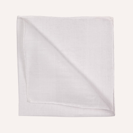 White Striped Linen Pocket Square