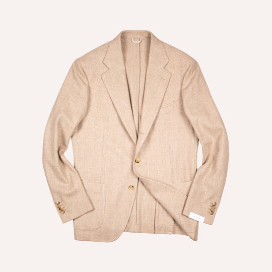 Beige Herringbone Wool Cashmere Blazer