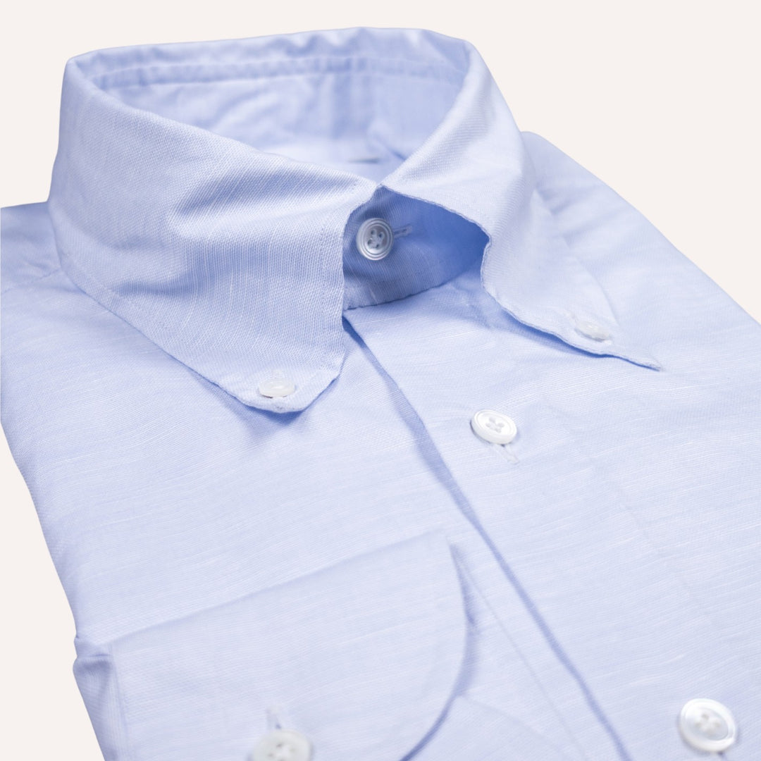 Light Blue Cotton Linen Button Down Shirt