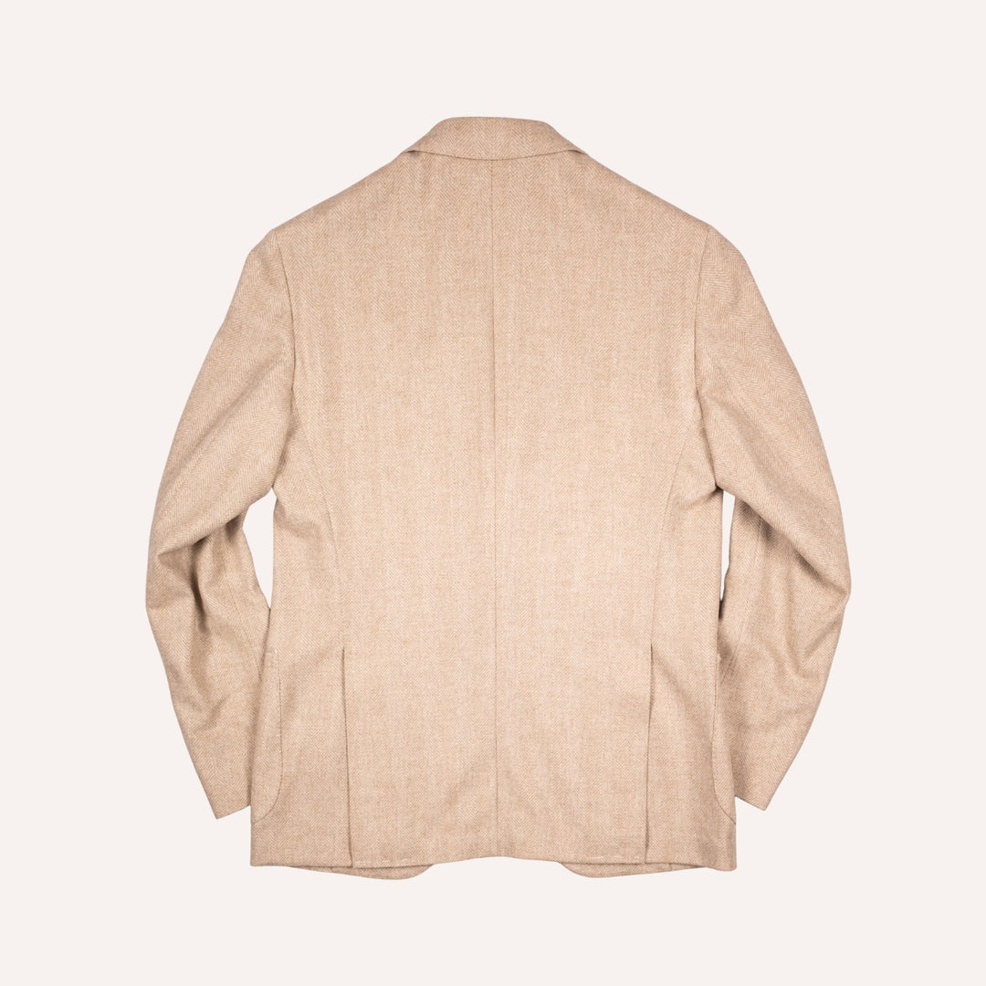 Beige Herringbone Wool Cashmere Blazer