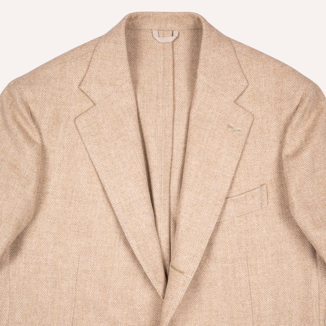 Beige Herringbone Wool Cashmere Blazer