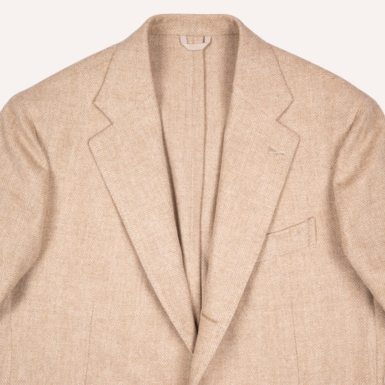 Beige Herringbone Wool Cashmere Blazer