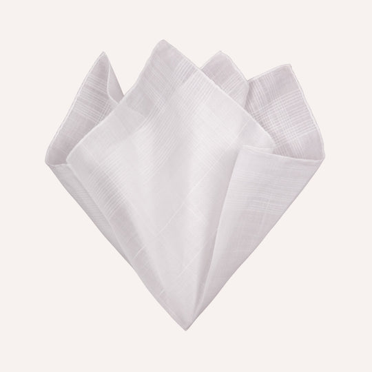 White Checkered Pattern Cotton Linen Pocket Square