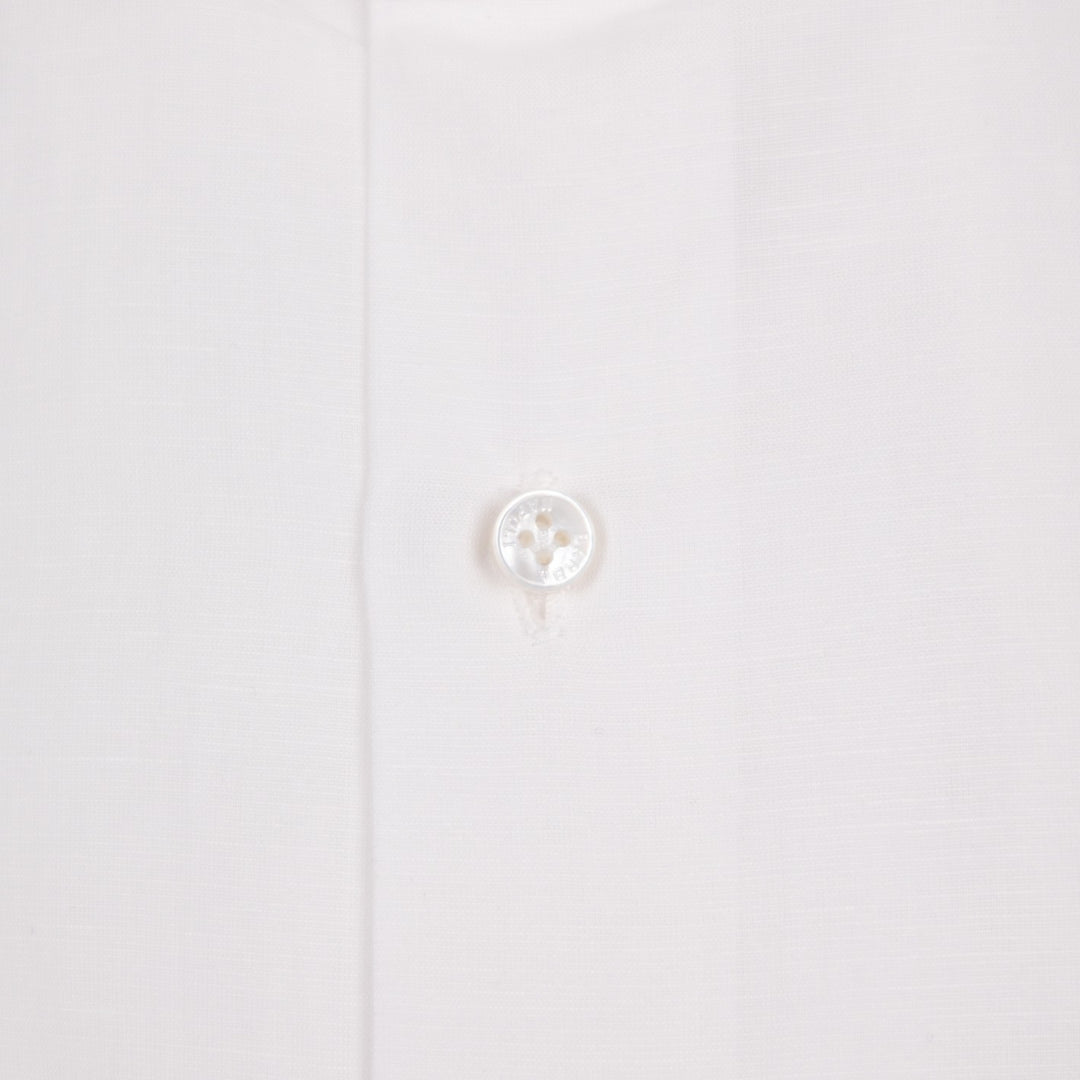 White Cotton Linen Slim Fit Cut Away Shirt