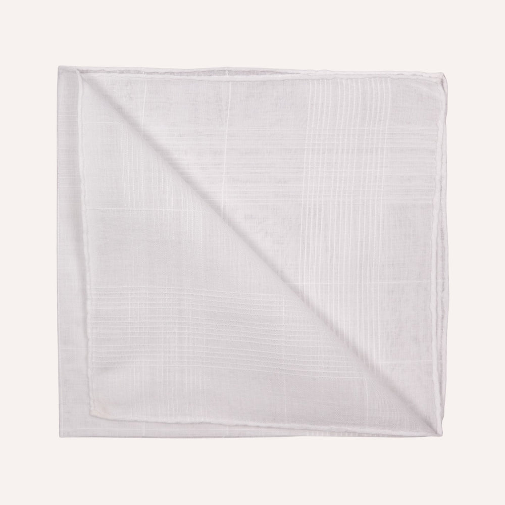 White Checkered Pattern Cotton Linen Pocket Square