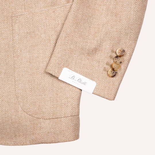 Beige Herringbone Wool Cashmere Blazer