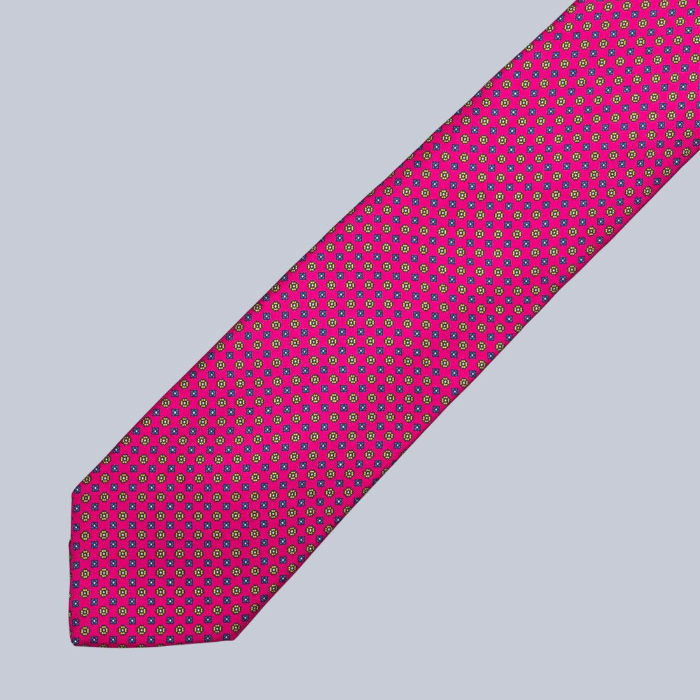 Raspberry Gold & Blue Micro Geometric Pattern Tie