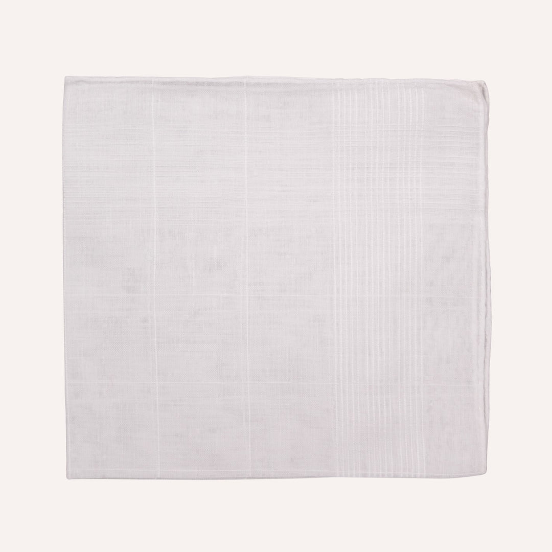 White Checkered Pattern Cotton Linen Pocket Square