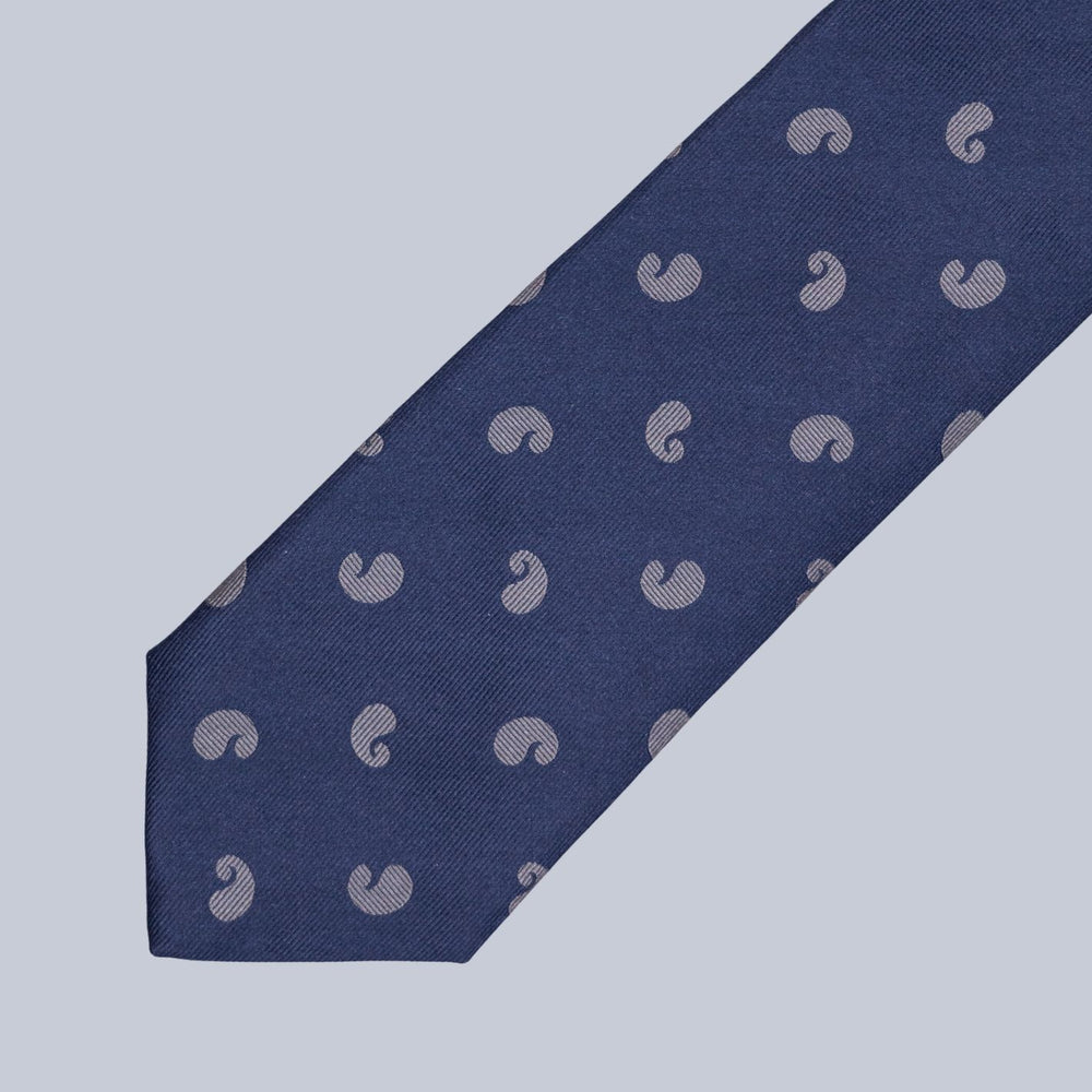Navy & Grey Minimalistic Paisley Tie