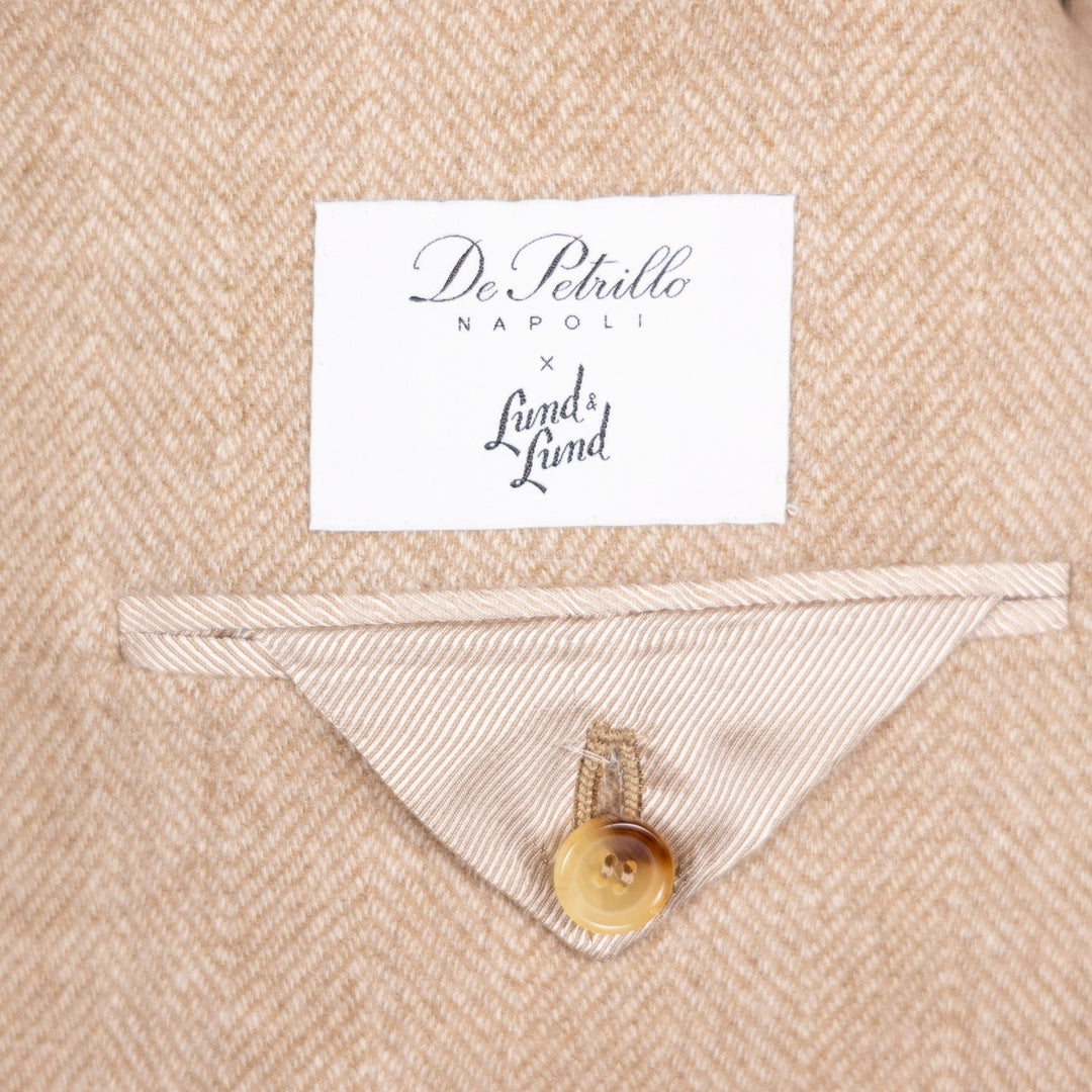 Beige Herringbone Wool Cashmere Blazer