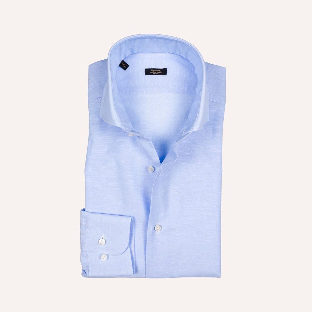 Light Blue Cotton Linen Slim Fit Cut Away Shirt