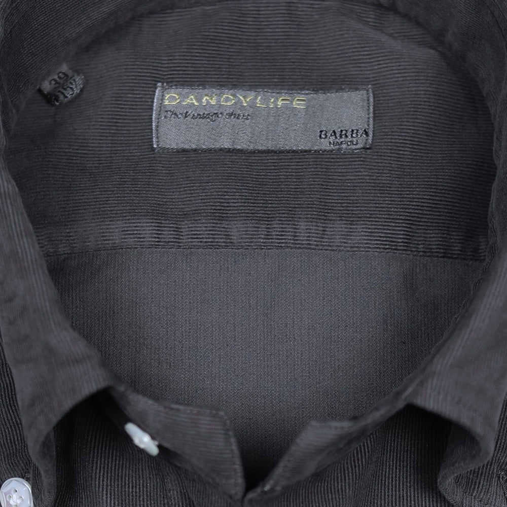 Dark Grey Cotton Corduroy Button Down Shirt - Slim Fit