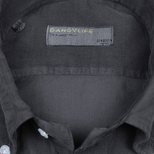 Dark Grey Cotton Corduroy Button Down Shirt - Slim Fit