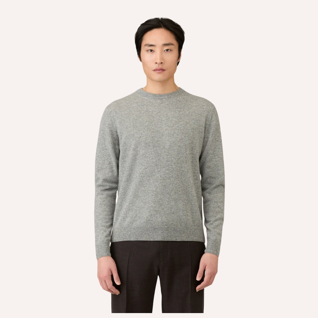 Grey Melange Cashmere Crewneck Sweater