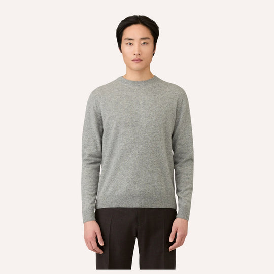Grey Melange Cashmere Crewneck Sweater