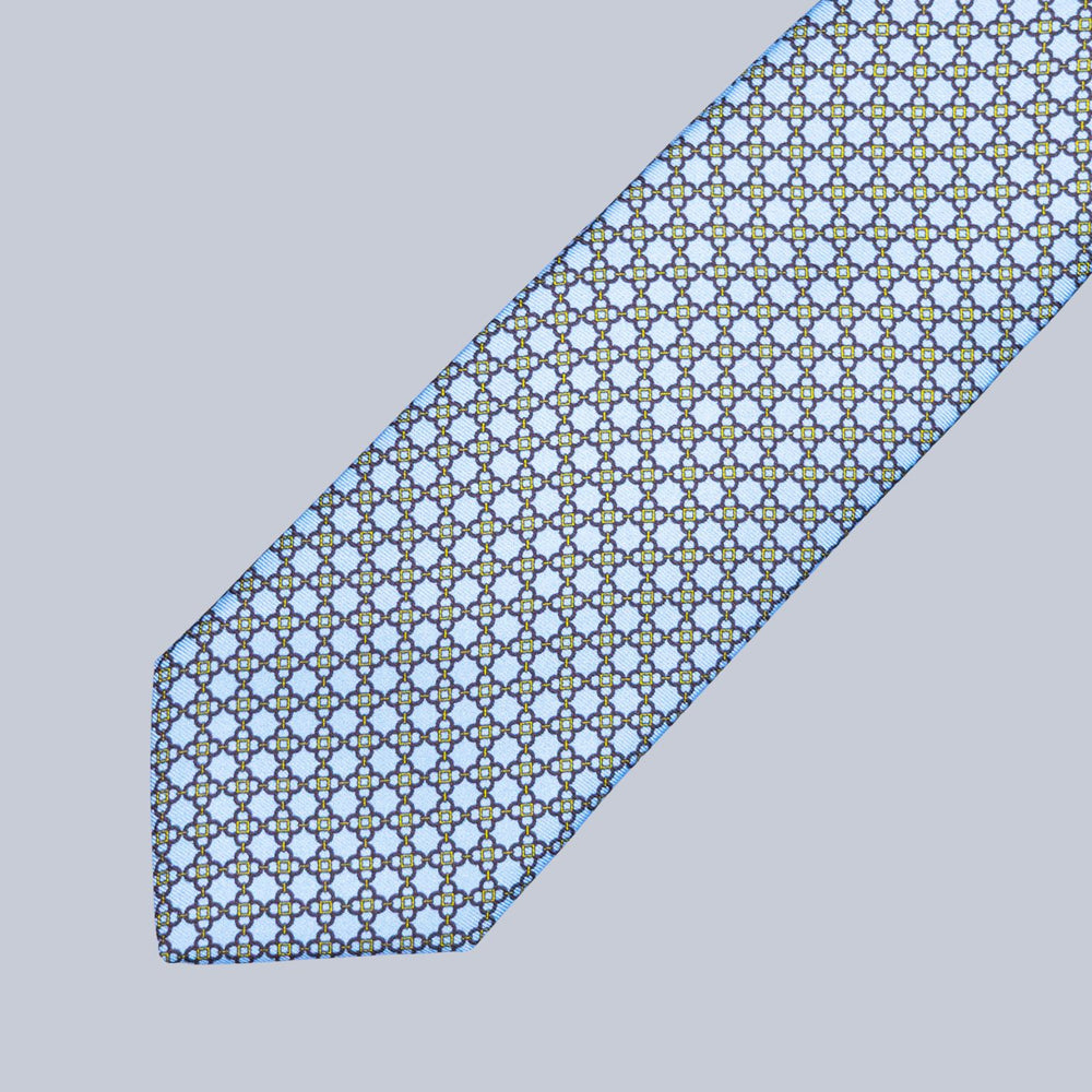 Light Blue Navy & Gold Flower Pattern Tie