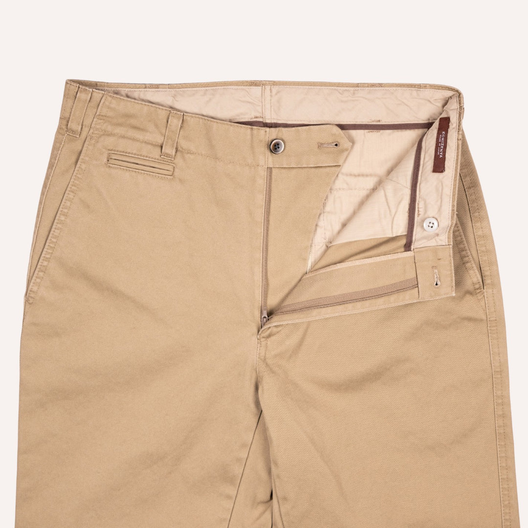 Washed Khaki Cotton Chinos - Straight Fit