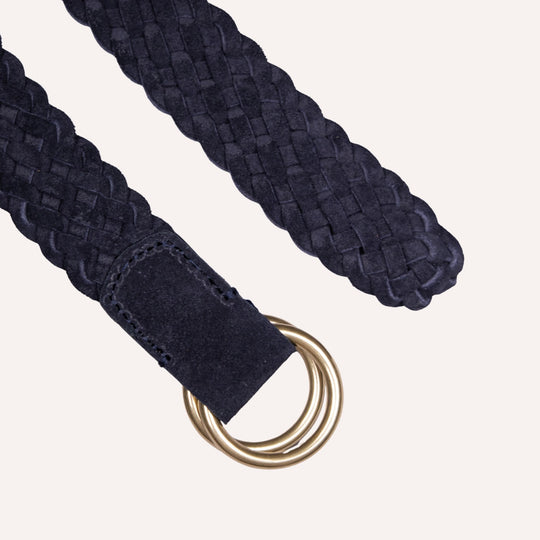 Navy Woven Suede Ring Buckle Belt