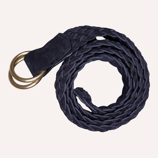Navy Woven Suede Ring Buckle Belt